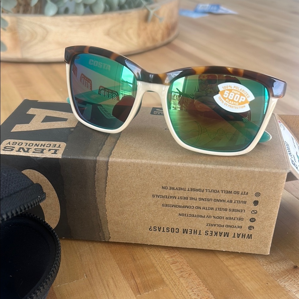 Costa Tortoise Shell Sunglasses with Green Lenses